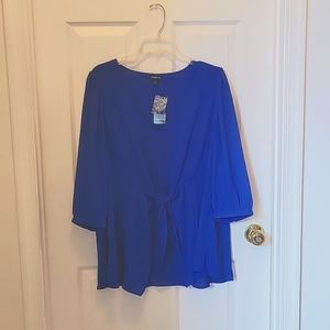 Royal blue tie front blouse